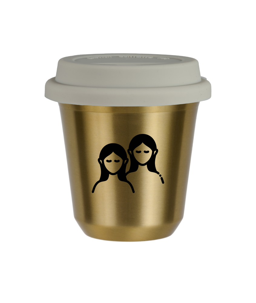 Cup 80 ml GOLD "Gemini (black)", with white lid