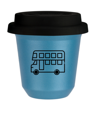 Kubek 80 ml BŁĘKITNY METALIC "Autobus (czarny)", z czarną pokrywką Kubek 80 ml BŁĘKITNY METALIC "Autobus (czarny)", z czarną pokrywką