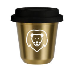 Cup 80 ml GOLD "Leo (white)", with black lid