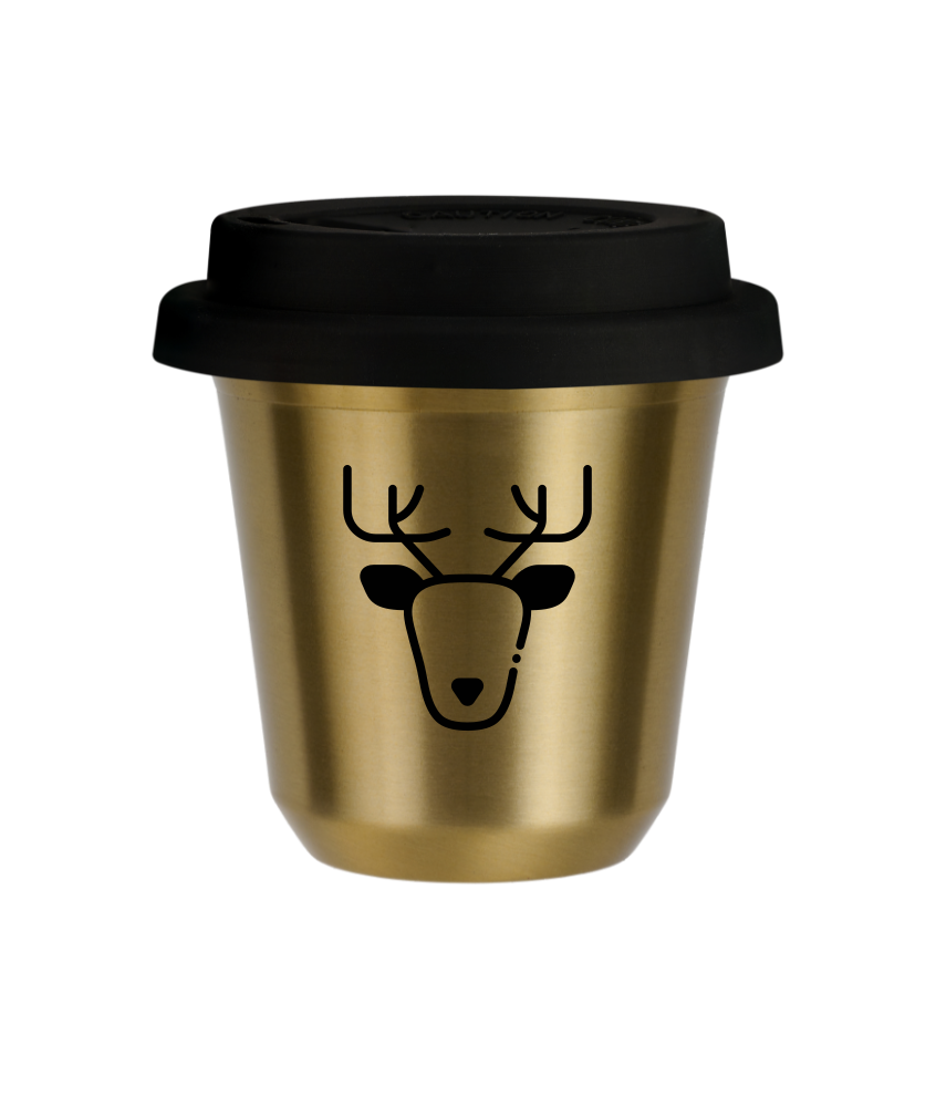 Cup 80 ml GOLD "Reindeer (black)", with black lid