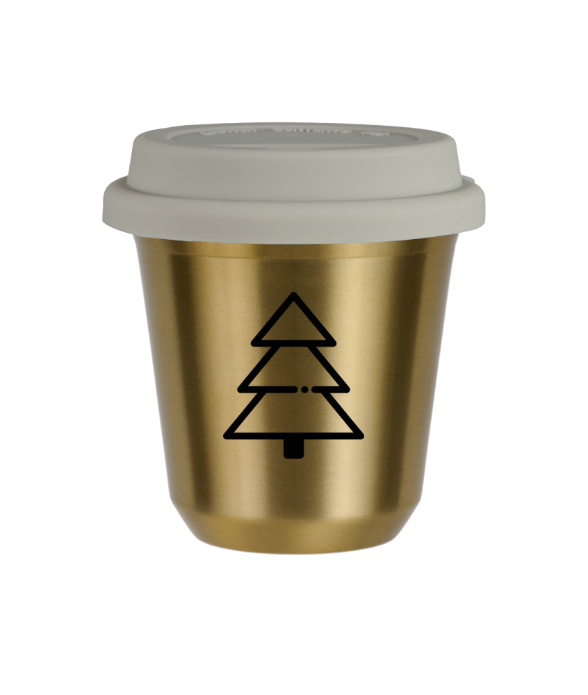 Cup 80 ml GOLD "Christmas tree (black)", with white lid