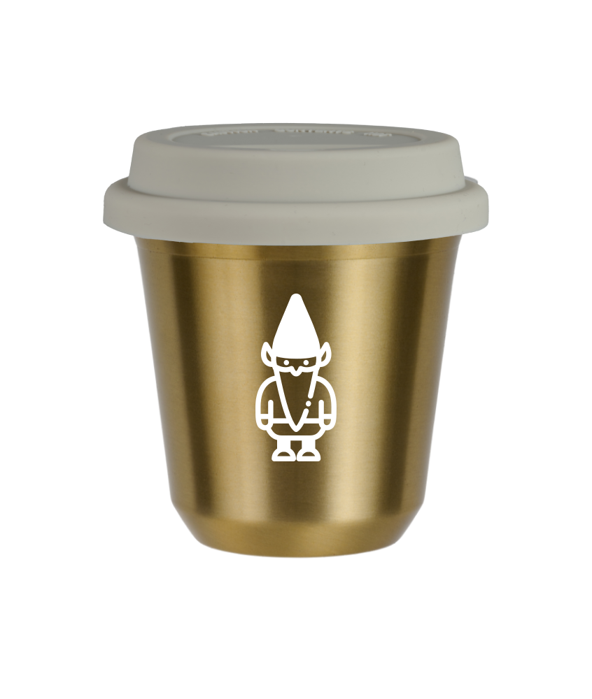 Cup 80 ml GOLD "Dwarf 2 (white)", with white lid