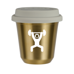 Cup 80 ml GOLD "Strongman 1 (white)", with white lid