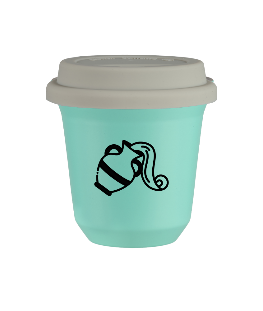 Cup 80 ml TURQUOISE "Aquarius (black)", with white lid