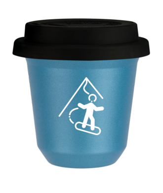 Kubek 80 ml BŁĘKITNY METALIC "Snowboard (biały)", z czarną pokrywką Kubek 80 ml BŁĘKITNY METALIC "Snowboard (biały)", z czarną pokrywką