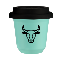 Cup 80 ml TURQUOISE "Taurus (black)", with black lid