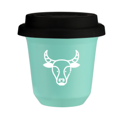 Cup 80 ml TURQUOISE "Taurus (white)", with black lid