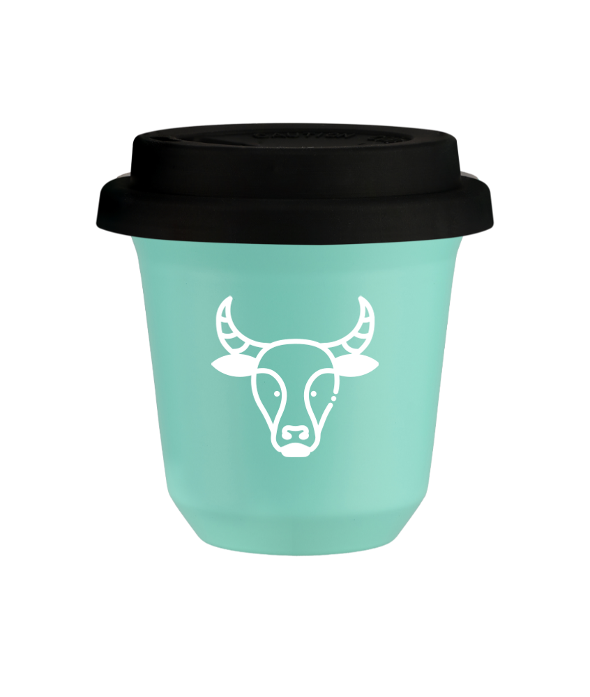 Cup 80 ml TURQUOISE "Taurus (white)", with black lid
