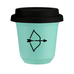 Cup 80 ml TURQUOISE "Sagittarius (black)", with black lid