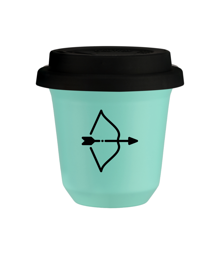 Cup 80 ml TURQUOISE "Sagittarius (black)", with black lid