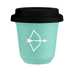 Cup 80 ml TURQUOISE "Sagittarius (white)", with black lid
