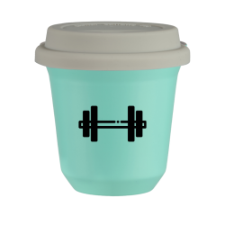 Cup 80 ml TURQUOISE "Barbell", with white lid