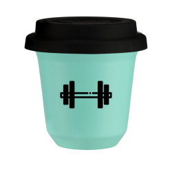 Cup 80 ml TURQUOISE "Barbell (black)", with black lid