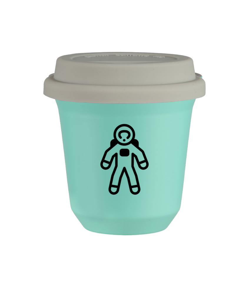 Cup 80 ml TURQUOISE "Astronaut", with white lid