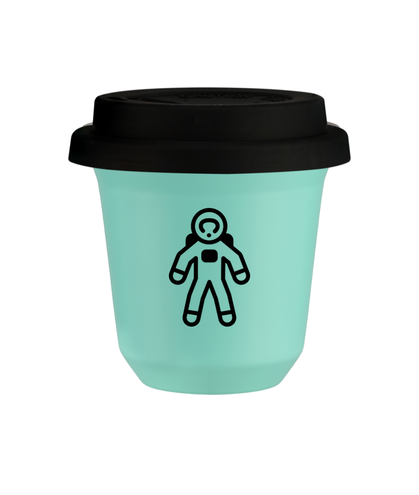 Cup 80 ml TURQUOISE "Astronaut (black)", with black lid