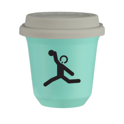 Cup 80 ml TURQUOISE "Discus throw", with white lid