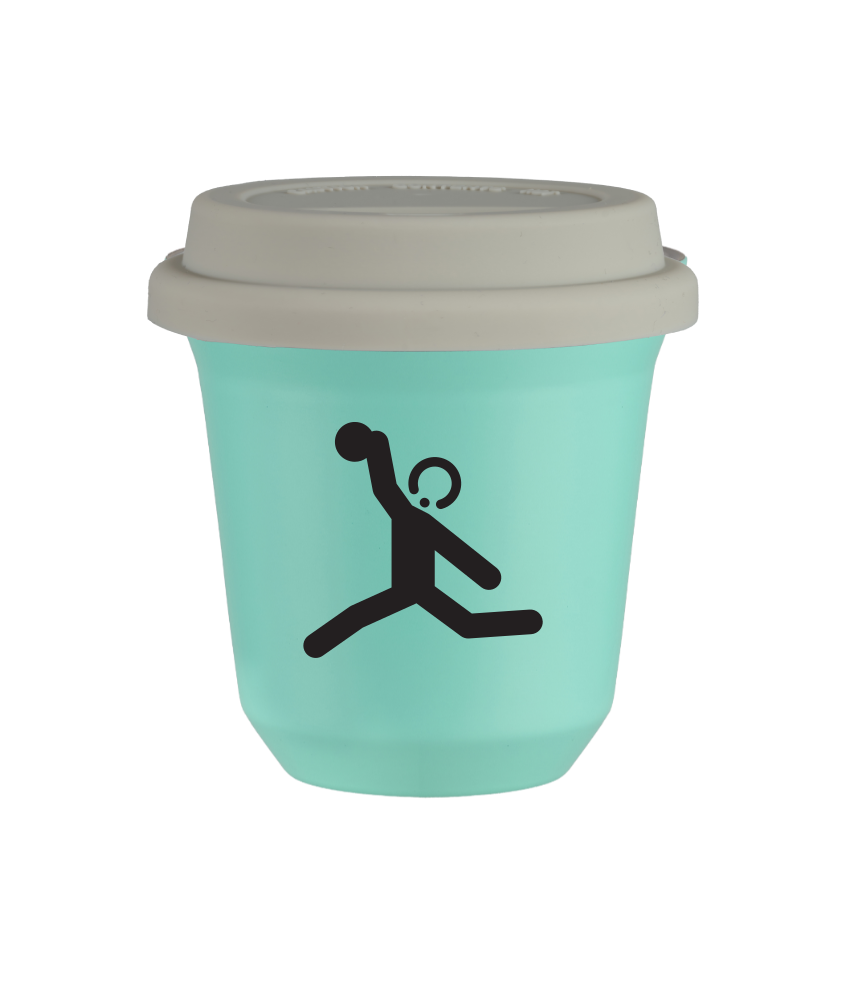 Cup 80 ml TURQUOISE "Discus throw", with white lid