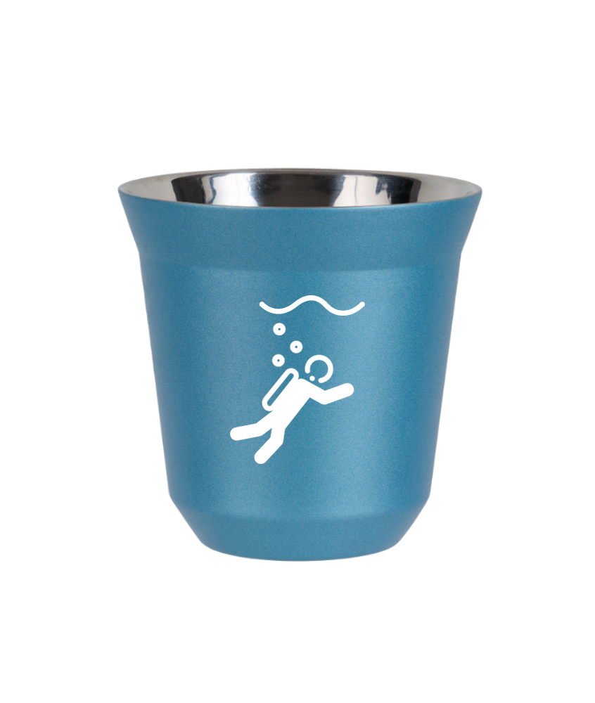 Kubek 80 ml BŁĘKITNY METALIC "Nurkowanie (biały)"