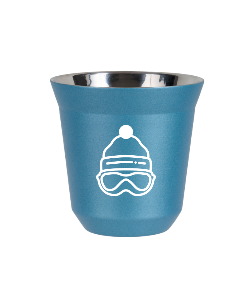 Kubek 80 ml BŁĘKITNY METALIC "Czapka (biały)"