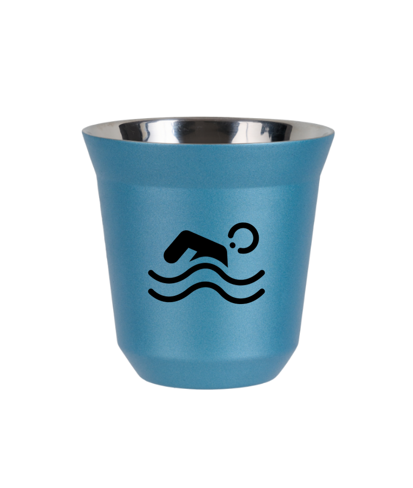 Kubek 80 ml BŁĘKITNY METALIC "Pływanie"
