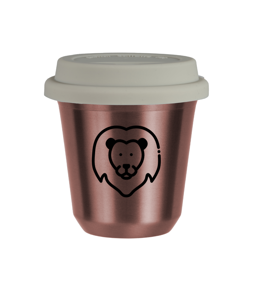 Cup 80 ml ROSE GOLD "Leo (black)", with white lid
