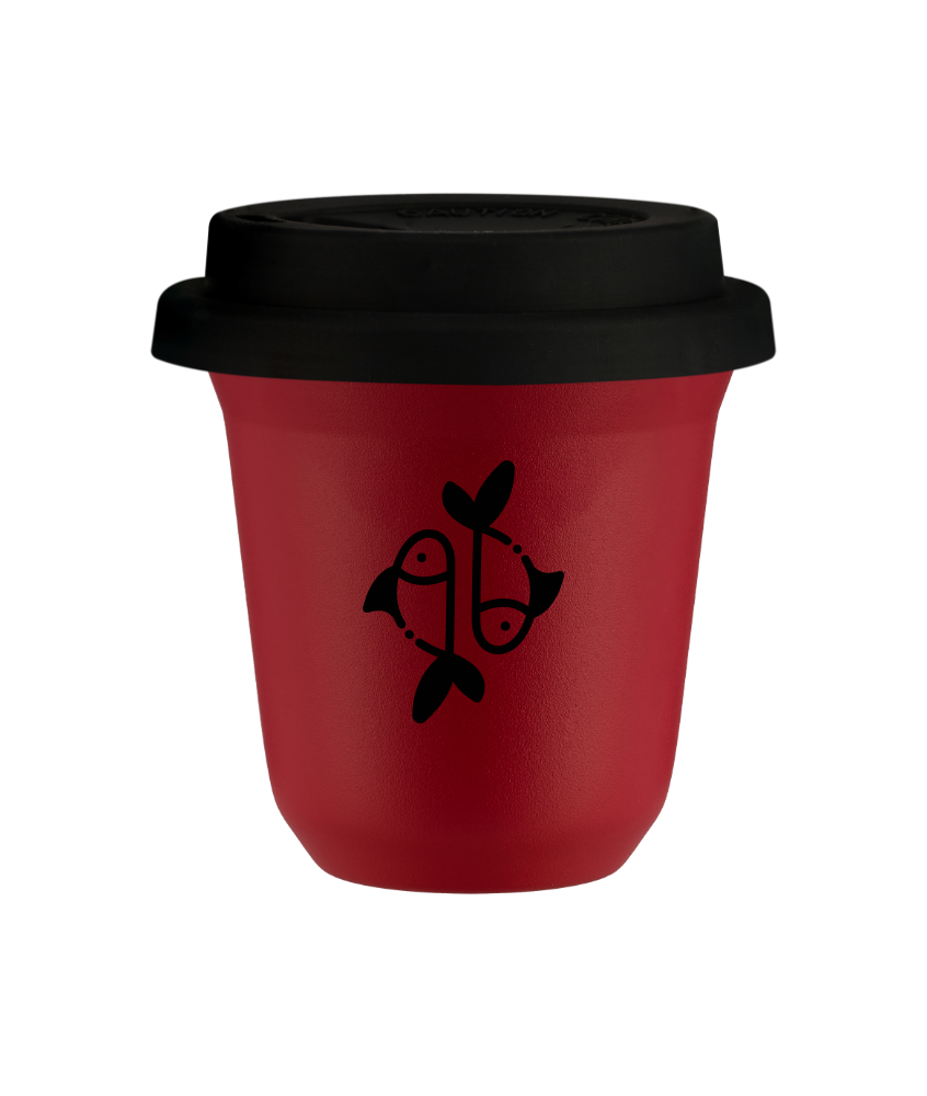 Cup 80 ml RED "Pisces (black)", with black lid