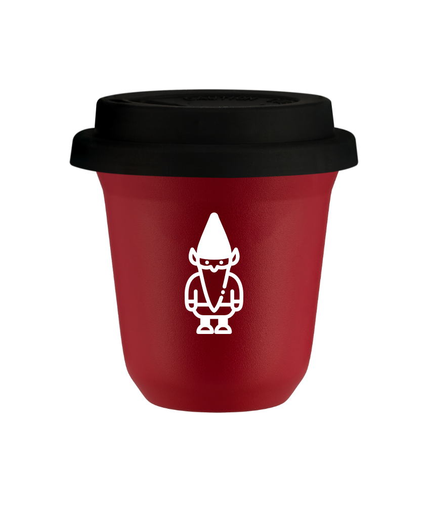 Cup 80 ml RED "Dwarf 2 (white)", with black lid