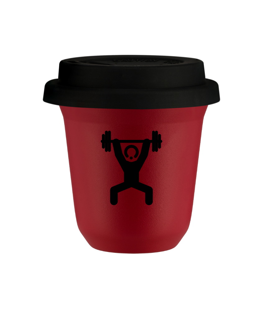 Cup 80 ml RED "Strongman 1", with black lid