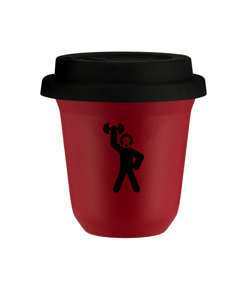 Cup 80 ml RED "Strongman 2", with black lid