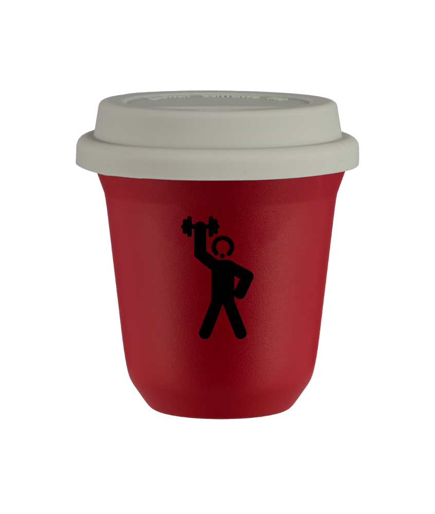 Cup 80 ml RED "Strongman 2", with white lid