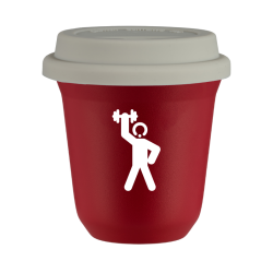 Cup 80 ml RED "Strongman 2 (white)", with white lid