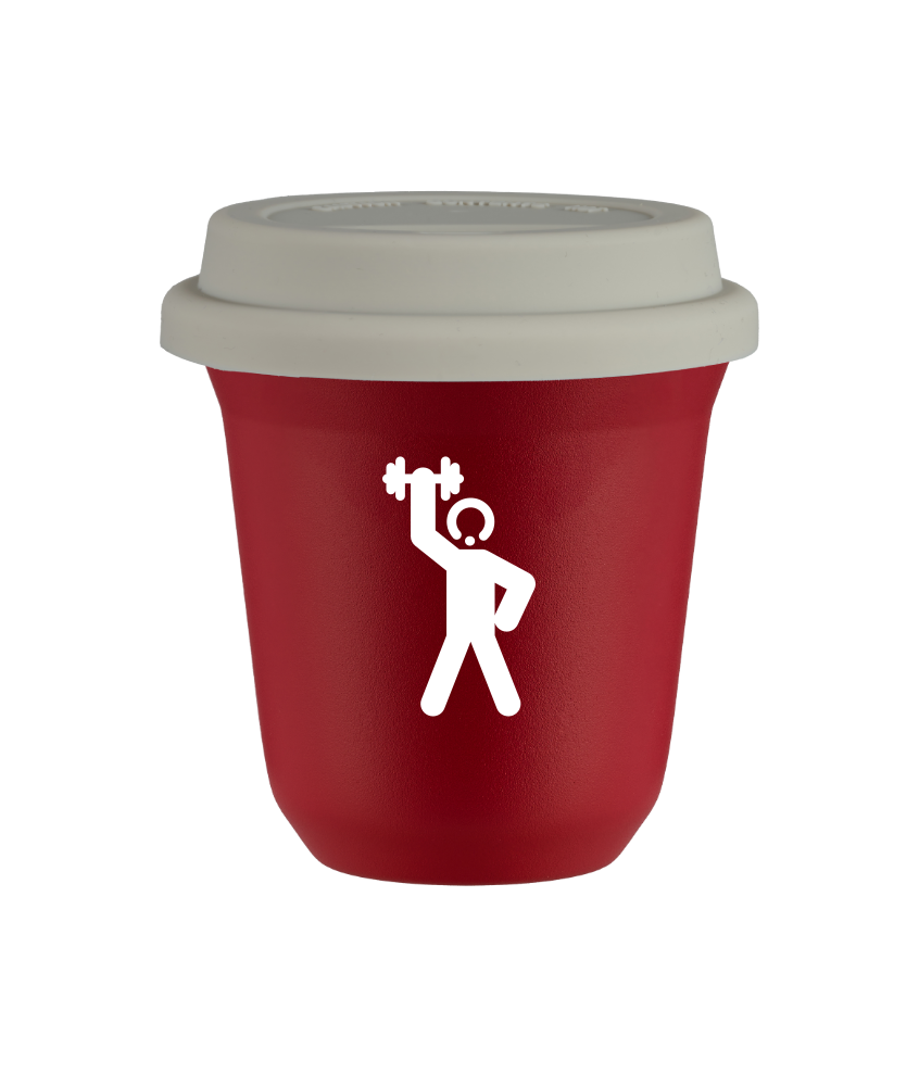 Cup 80 ml RED "Strongman 2 (white)", with white lid