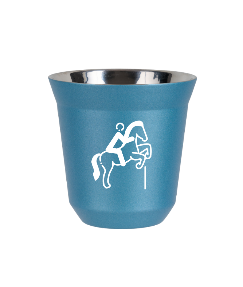 Kubek 80 ml BŁĘKITNY METALIC "Jeździectwo 1 (biały)"