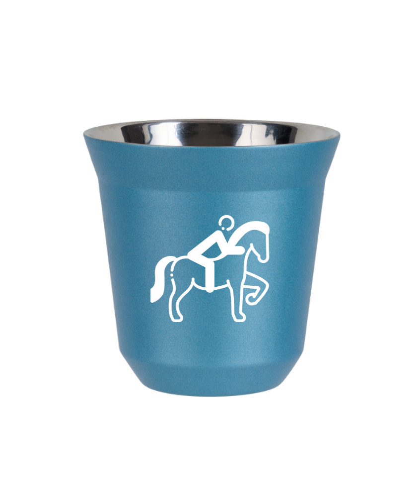 Kubek 80 ml BŁĘKITNY METALIC "Jeździectwo 2 (biały)"