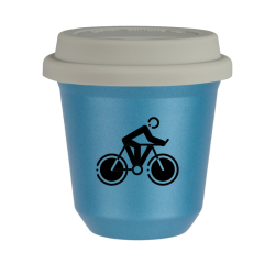 Cup 80 ml METALLIC LIGHT BLUE "Cycling 2 (black)", with white lid