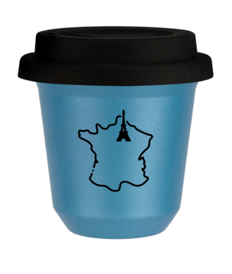 Kubek 80 ml BŁĘKITNY METALIC "Francja (czarny)", z czarną pokrywką Kubek 80 ml BŁĘKITNY METALIC "Francja (czarny)", z czarną pokrywką