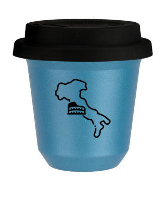 Kubek 80 ml BŁĘKITNY METALIC "Włochy (czarny)", z czarną pokrywką Kubek 80 ml BŁĘKITNY METALIC "Włochy (czarny)", z czarną pokrywką