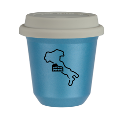 Cup 80 ml METALLIC LIGHT BLUE "Italy (black)", with white lid