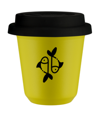 Kubek canary yellow 80 ml, RYBY (czarny) z pokrywka czarna kubek termiczny na kawe | 70,00 zł