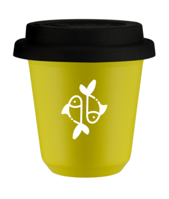 Kubek canary yellow 80 ml, RYBY (bialy) z pokrywka czarna kubek termiczny na kawe | 70,00 zł