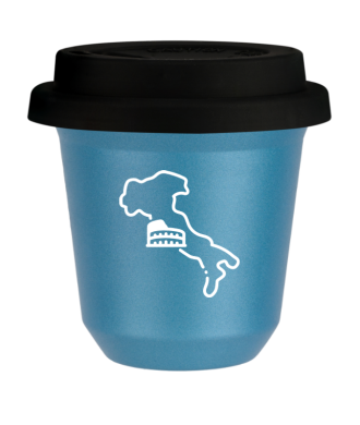 Kubek 80 ml BŁĘKITNY METALIC "Włochy (biały)", z czarną pokrywką Kubek 80 ml BŁĘKITNY METALIC "Włochy (biały)", z czarną pokrywką
