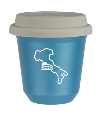 Kubek 80 ml BŁĘKITNY METALIC "Włochy (biały)", z białą pokrywką Kubek 80 ml BŁĘKITNY METALIC "Włochy (biały)", z białą pokrywką