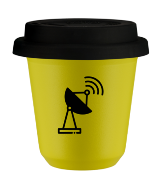 Kubek 80 ml ŻÓŁTY "Antena (czarny)", z czarną pokrywką Kubek 80 ml ŻÓŁTY "Antena (czarny)", z czarną pokrywką