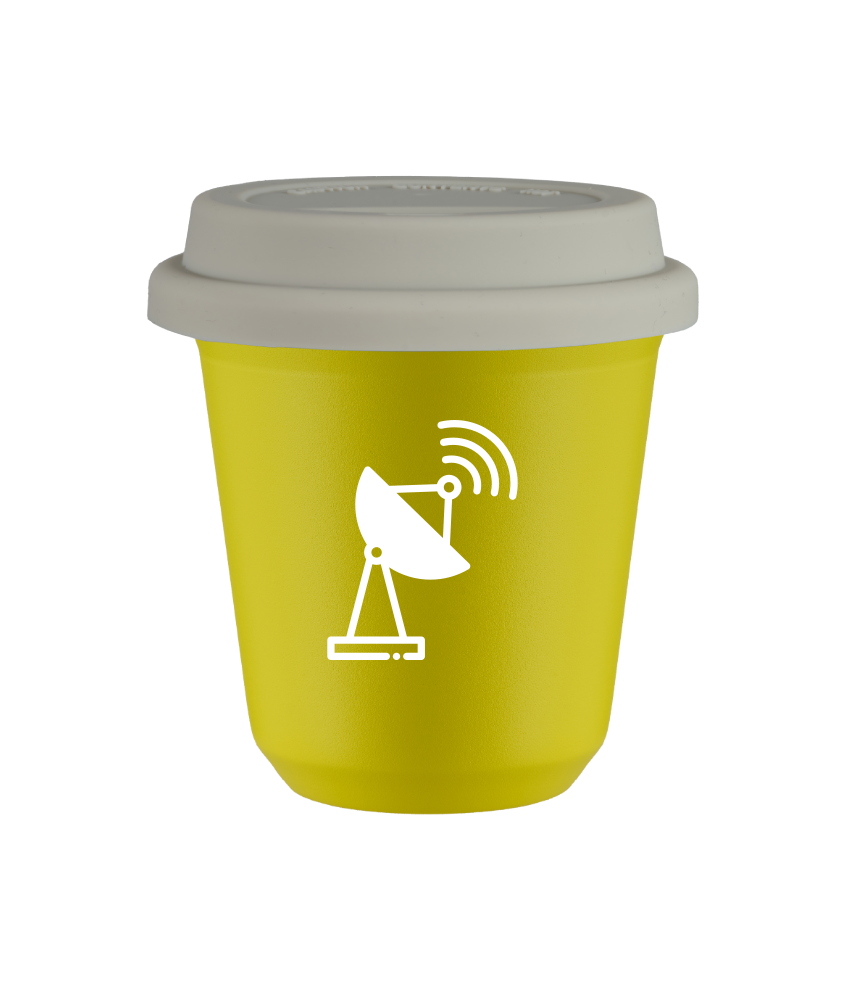 Kubek 80 ml ŻÓŁTY "Antena (biały)", z białą pokrywką
