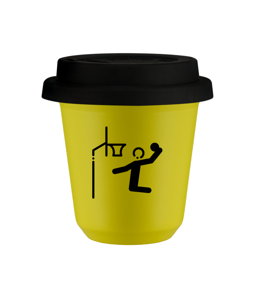 Kubek 80 ml ŻÓŁTY "Koszykówka (czarny)", z czarną pokrywką