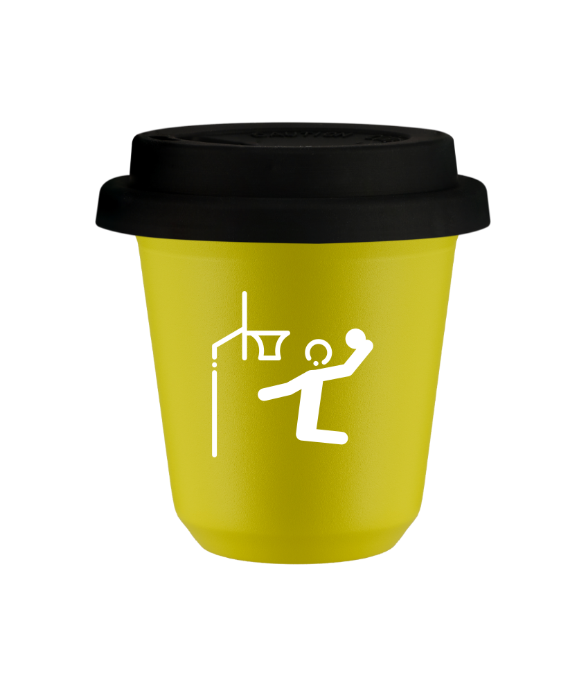 Kubek 80 ml ŻÓŁTY "Koszykówka (biały)", z czarną pokrywką
