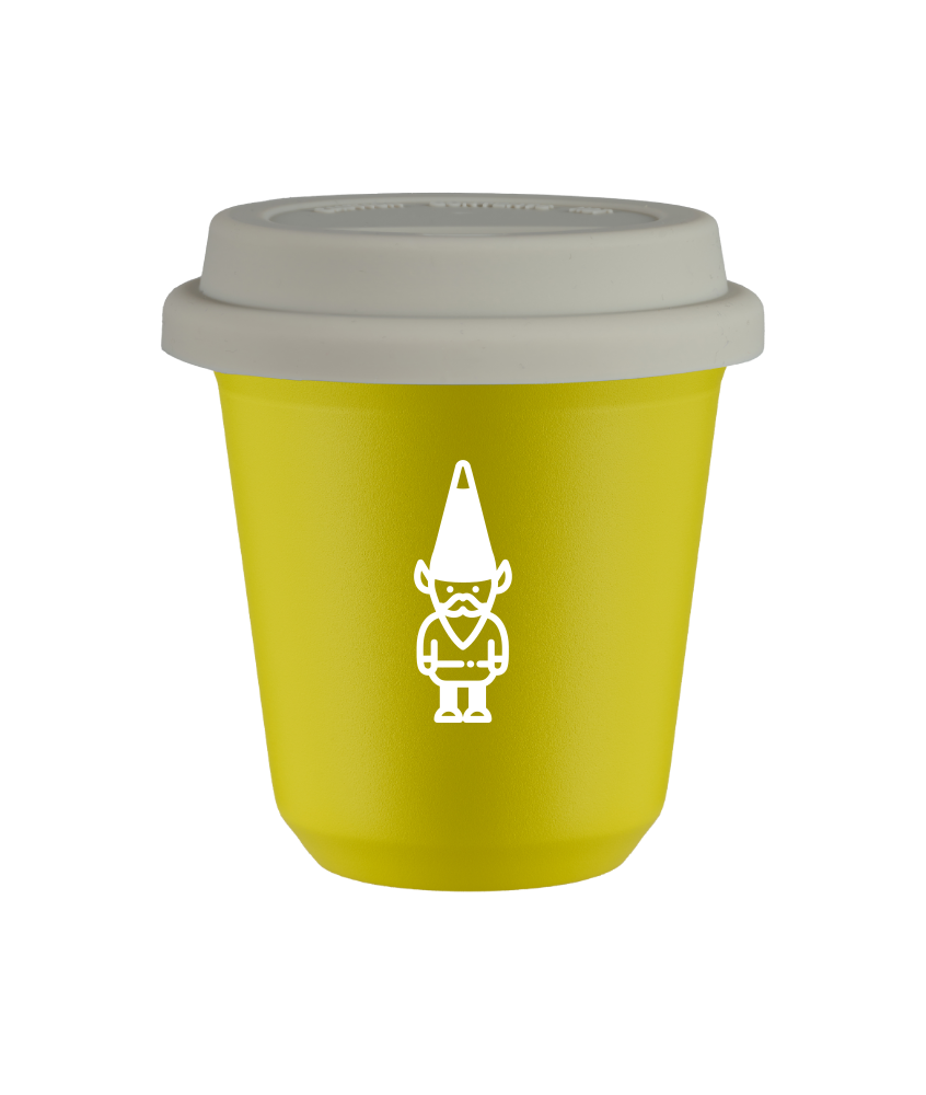Kubek 80 ml ŻÓŁTY "Krasnal 1 (biały)", z białą pokrywką