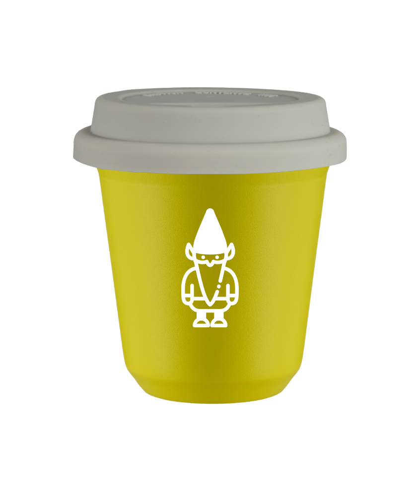 Kubek 80 ml ŻÓŁTY "Krasnal 2 (biały)", z białą pokrywką