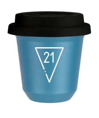 Kubek 80 ml BŁĘKITNY METALIC "21 (biały)", z czarną pokrywką Kubek 80 ml BŁĘKITNY METALIC "21 (biały)", z czarną pokrywką