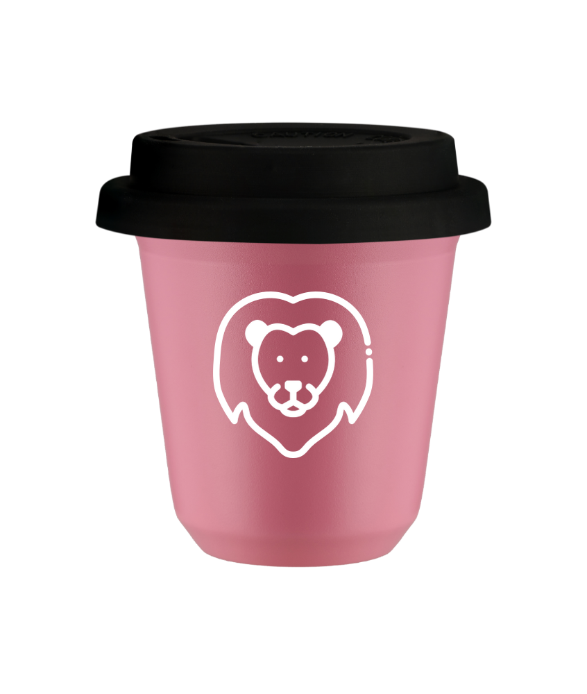 Cup 80 ml PINK "Leo (white)", with black lid